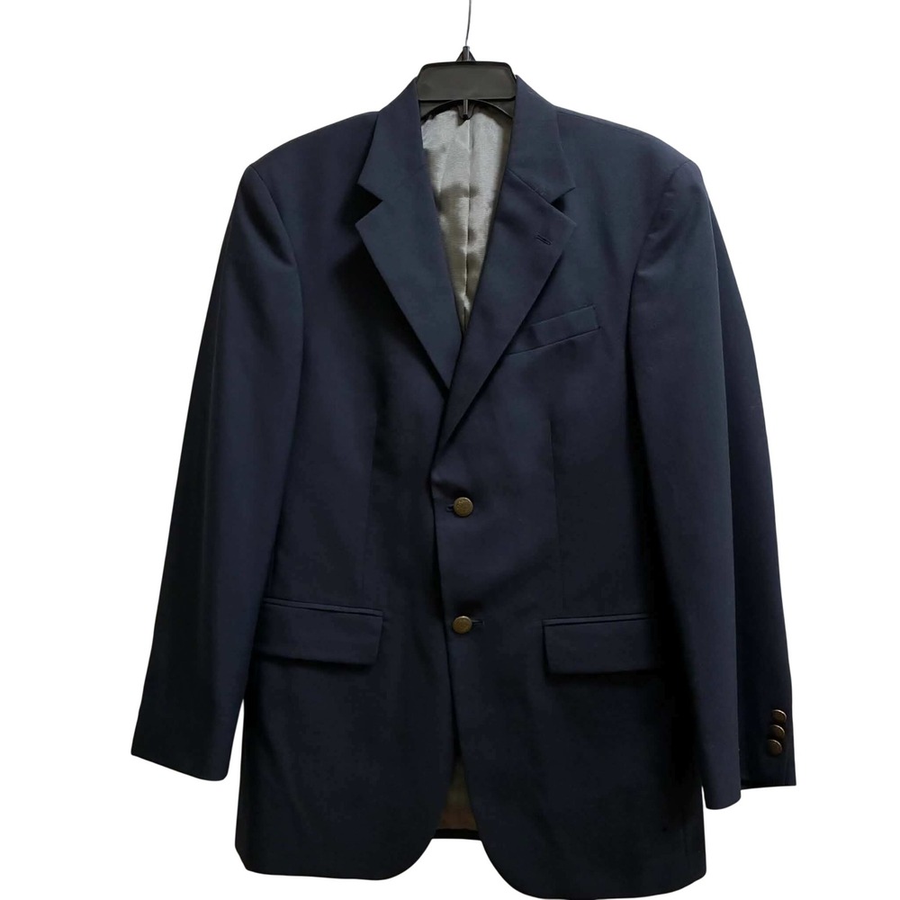 Oscar de la Renta Blazer Mens 38R Navy Blue 100% Wool Gold Crest Buttons Preppy
